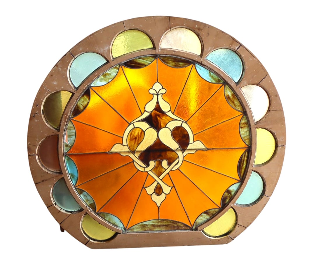 Antique round lead glass window: Antique round lead glass window in frame couple panes have cracks see photos. 48"h x 52.5"w