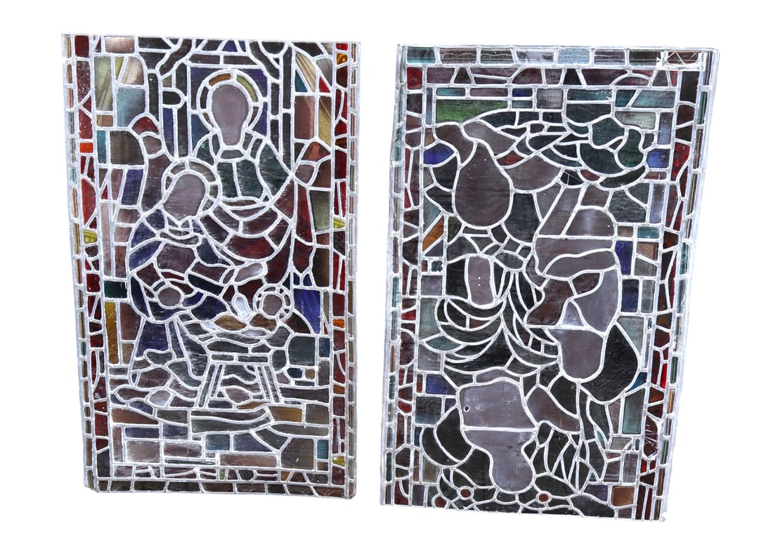 2 antique lead glass windows (1 of 6)