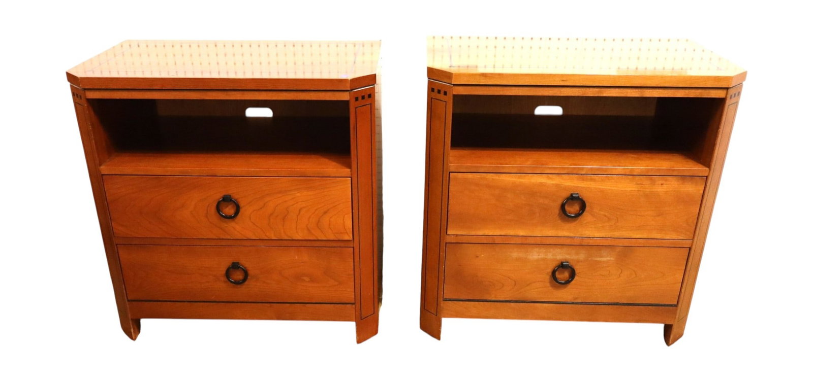 Pair of L. & J. G. Stickley solid cherry 2 drawer nightstands with ebony inlay, original finish (1 of 9)