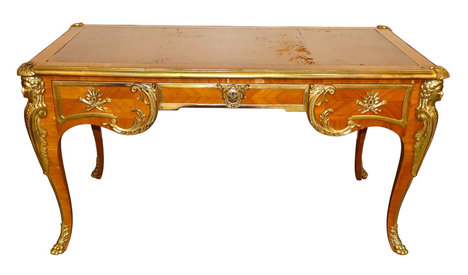 Antique French Louis XV Mahogany Bureau Plat Desk (1 of 15)