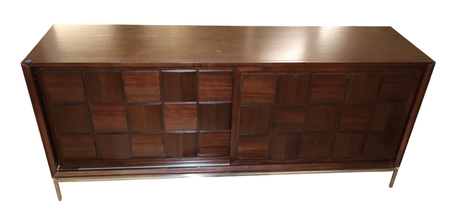 Contemp 2-Dr Slide Brutus Espresso Media Buffet: Contemporary 2 door slide door Brutus style media buffet in espresso original finish, structurally sound and good condition with slight wear. 29"h x 68"l x 18"d