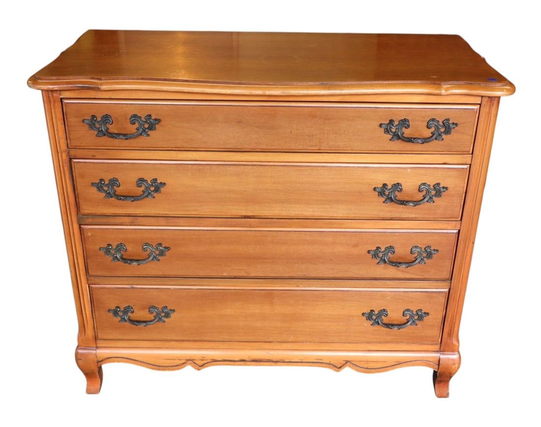 VTG FR Provincial 4-Drawer Cherry Server Orig Fin: Vintage French provincial 4 drawer cherry server, original finish, structurally sound and in good condition for age. 30.5"h 36"w x 17"d