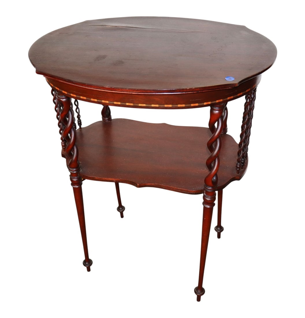 Petite antique mahogany barley twist stand: Petite antique mahogany barley twist stand, structurally sound and with some warping on legs and finish issues on top, nice model. 30.25"h x 24"w x 18.5"d
