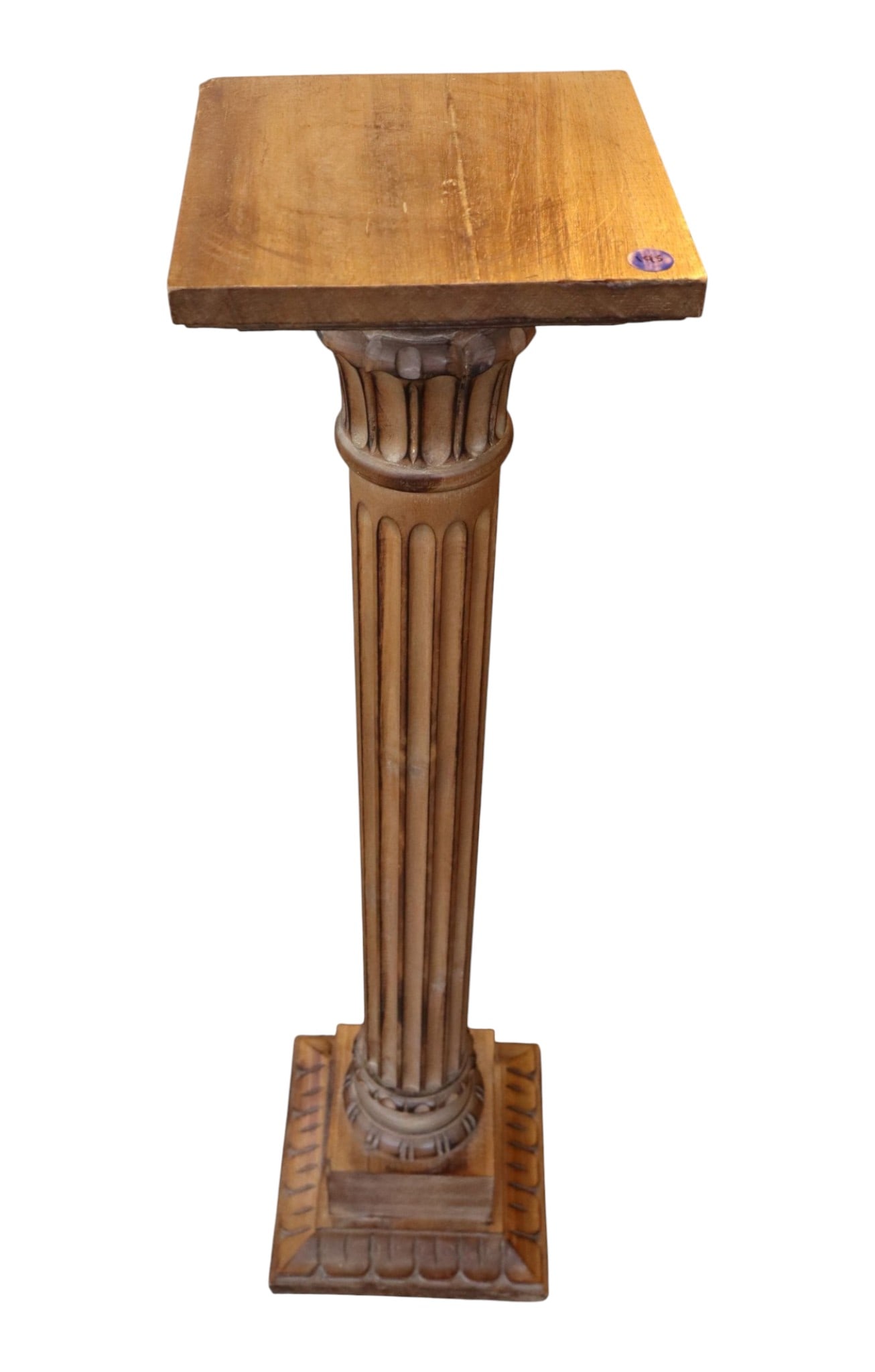 Fluted Column Pedestal Solid Wood Natural Finish (1 of 3)