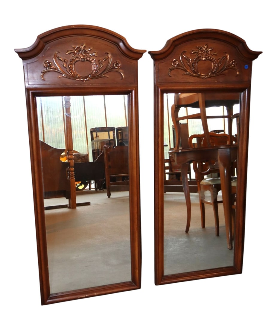 Pr VTG Mid Century Flower Walnut Finish Mirrors (1 of 3)