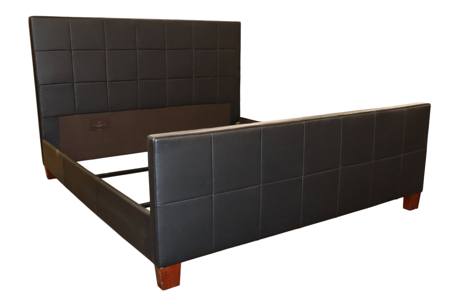 American Leather Black King Bed w/Mattress Supports: American Leather made in USA black leather wrapped king size bed, complete with mattress supports, structurally sound and in good condition, no noticeable issues. Footprint: 52.5"h x 79"w x 87.5"l