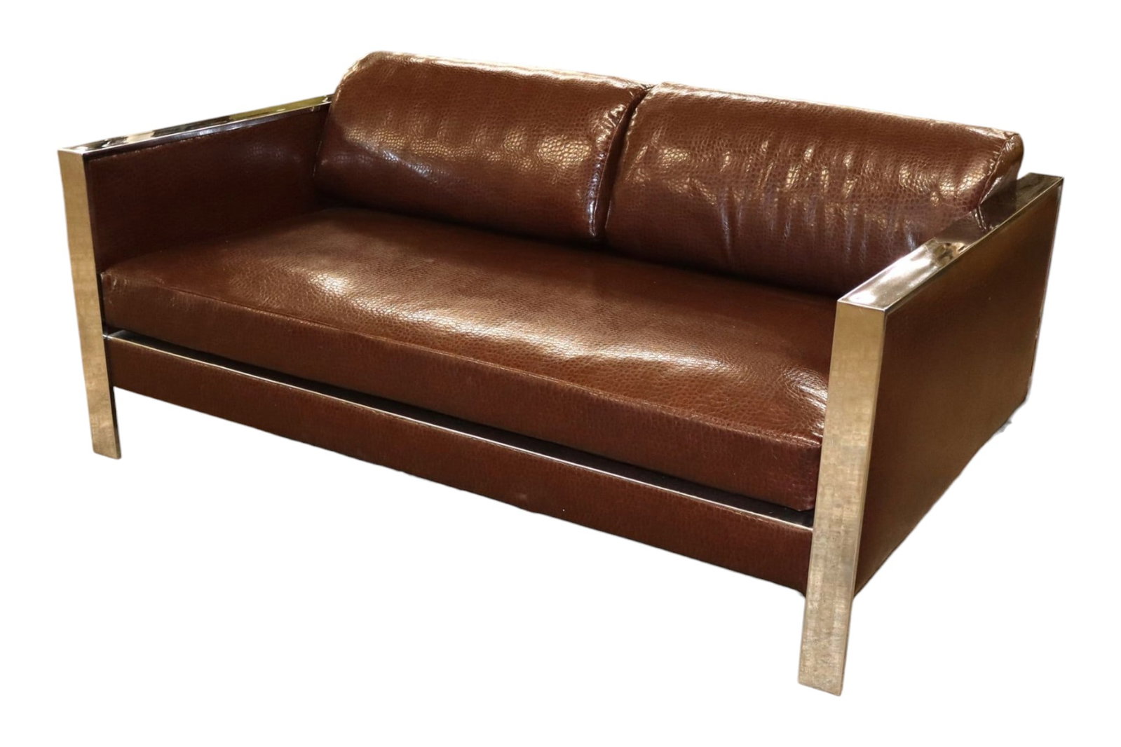MCM Milo Baughman Style Chrome Ostrich Uph Settee (1 of 10)