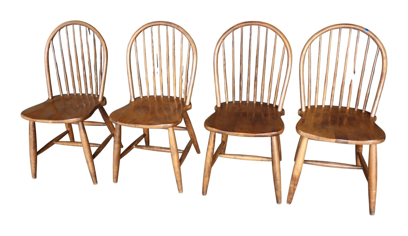 Set 4 Bentwood Maple Plank Seat Kitchen Chairs: Set of 4 bentwood maple plank bottom kitchen chairs, structurally sound with some wear. 35.5"h x 17.5"w x 18"d seat height 18"