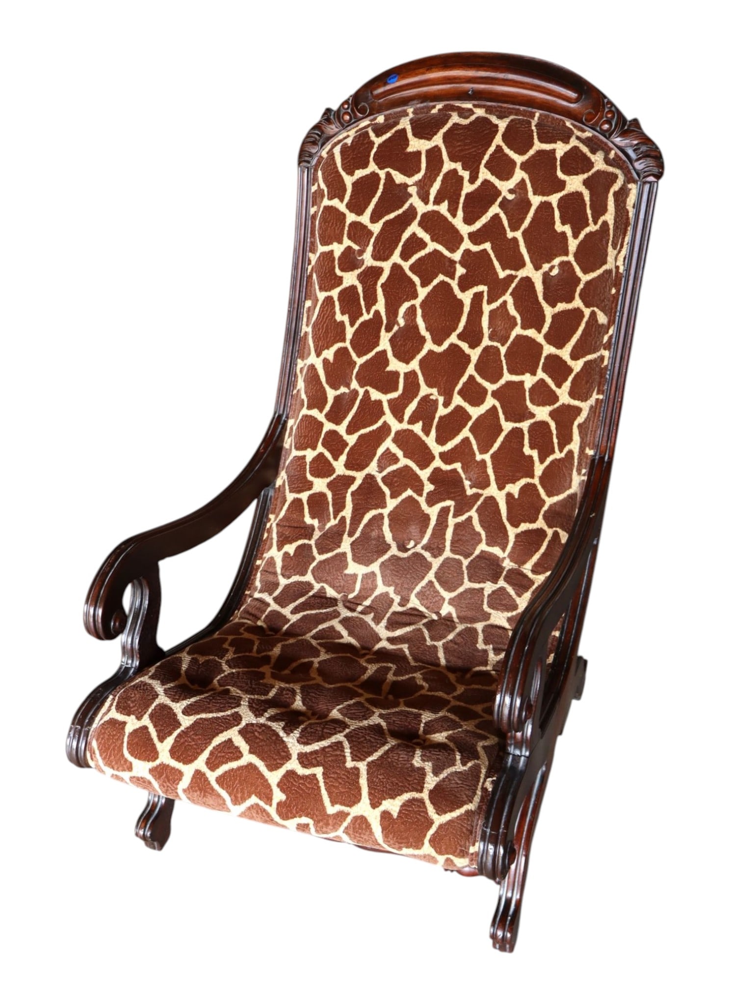 Antq Victorian Wal Uphol Parlor Chair Orig: Antique walnut Victorian upholstered parlor chair, original finish, structurally sound and in good condition for age. 40"h x 43"w x 30"d seat height 15.5"