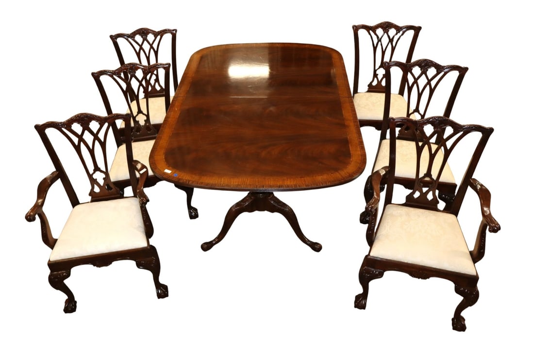Drexel 7 Pc Burl Walnut Triple Banded Dining Set (1 of 14)