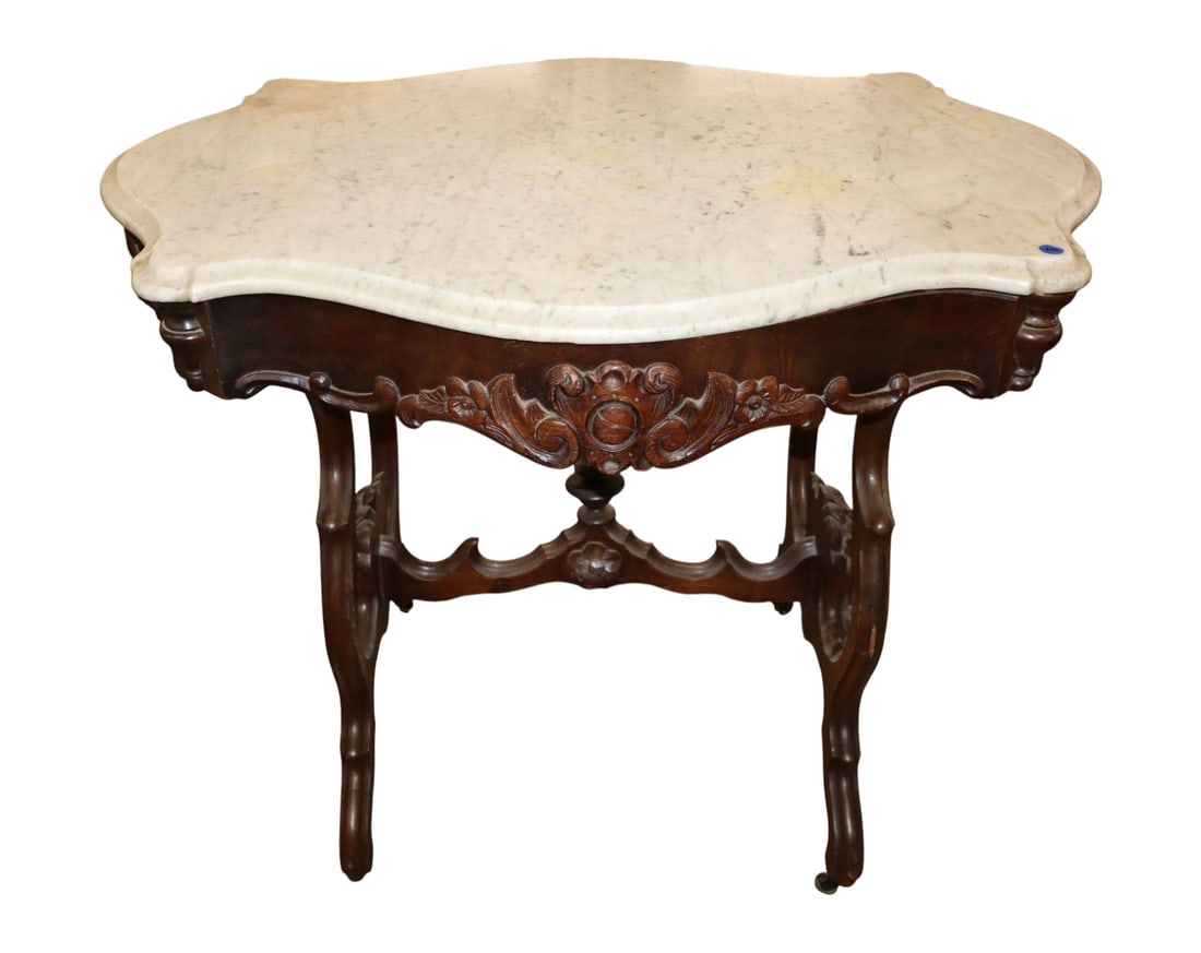 Antq Victorian Rosewood Turtle Top Marble Table (1 of 6)