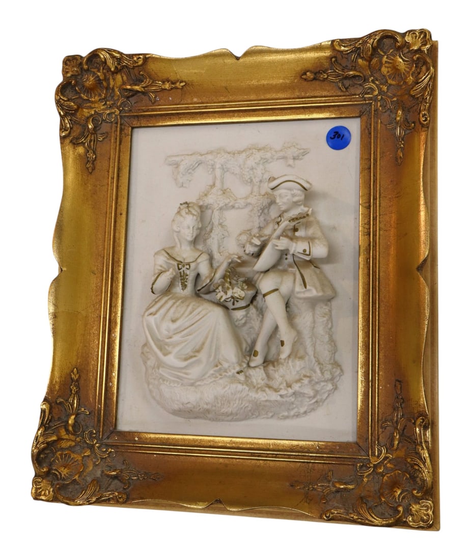 FR Bisque Figural Plaque Wood & Gesso Frame (1 of 4)