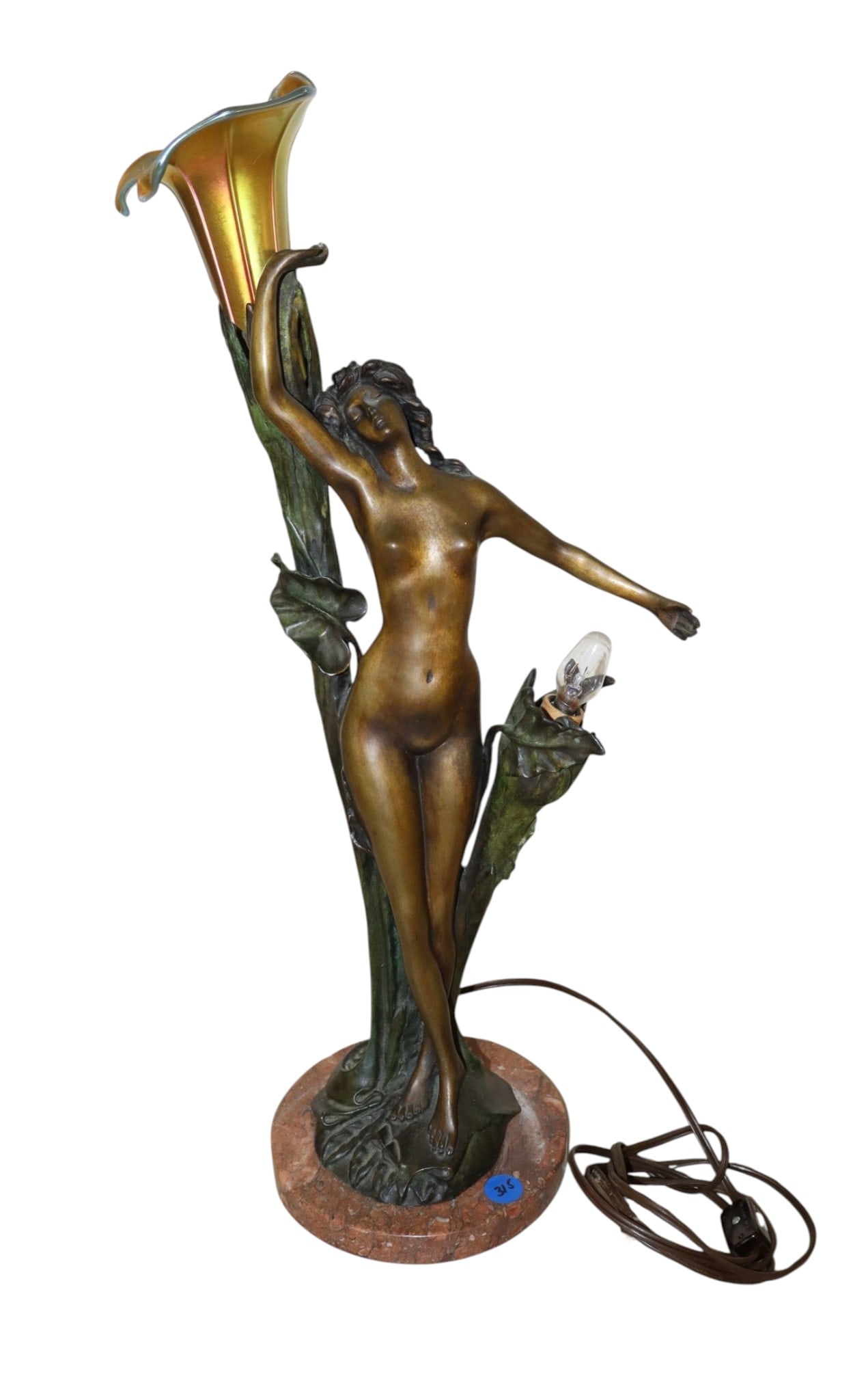 Antq Art Nouveau Bronze Marble 2 Burner Lamp (1 of 5)