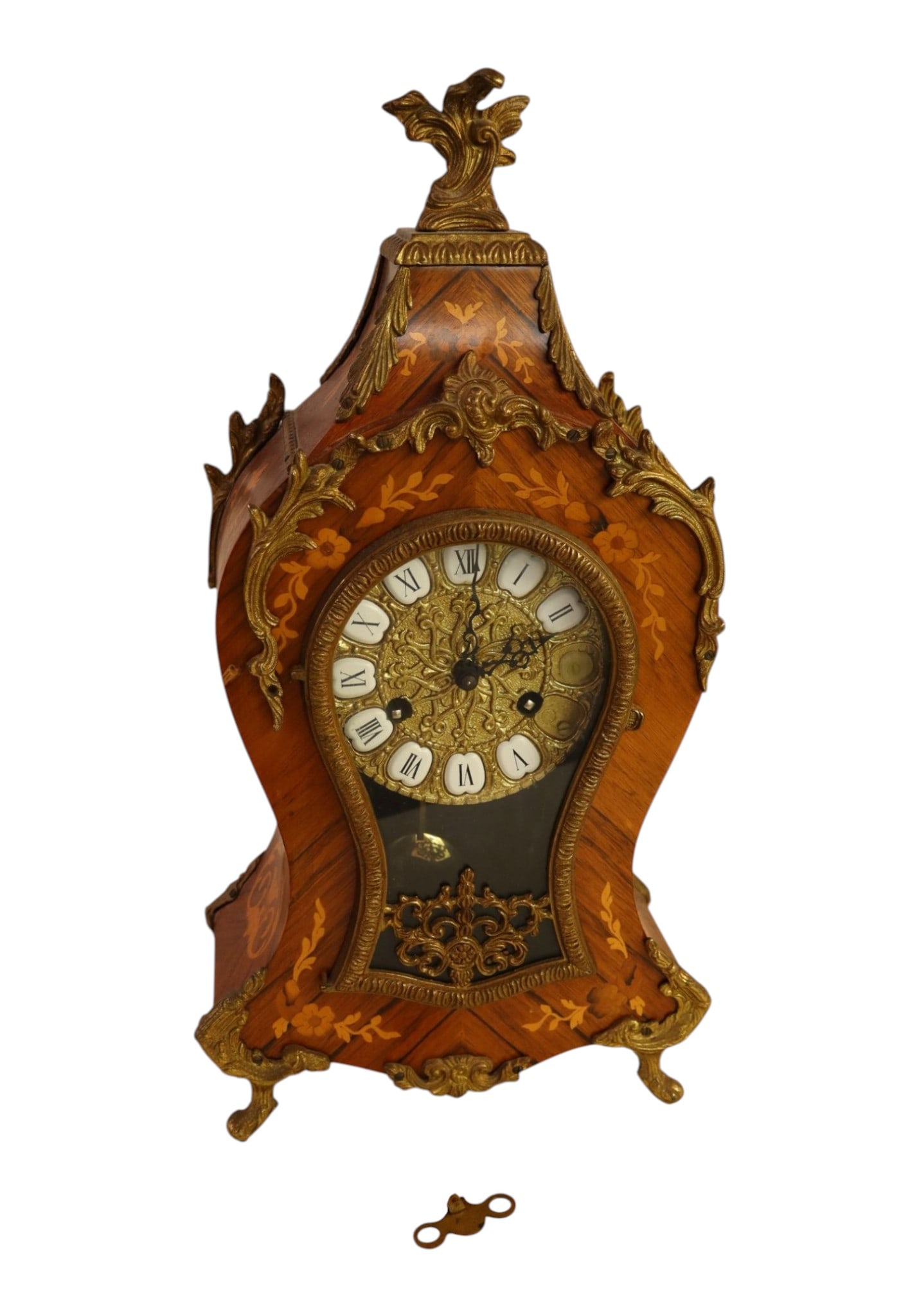 Vtg Fr style inlaid mantle clock with bronze (1 of 8)