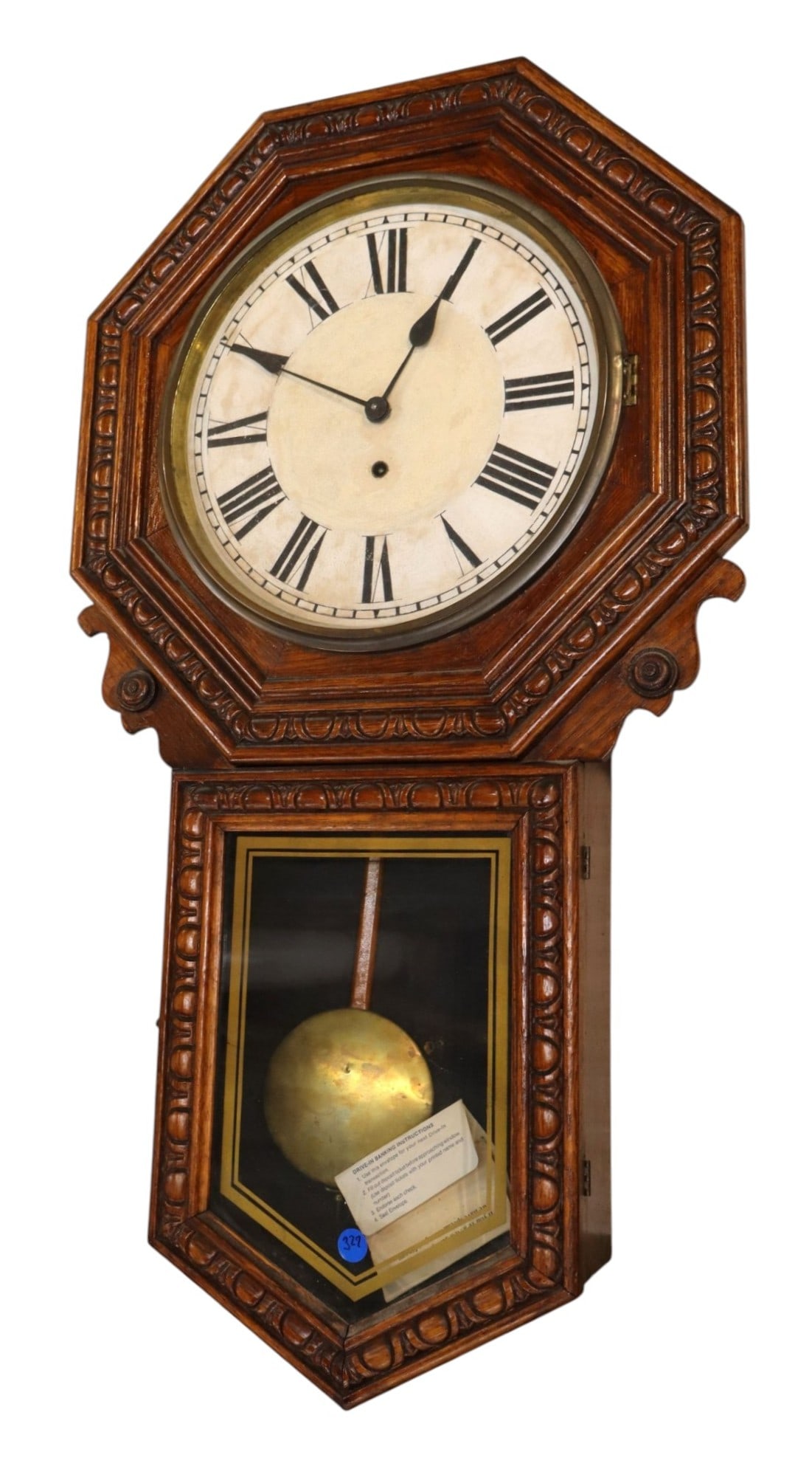 Ant New Haven 8 day oak case regulator wall clock: Antique New Haven 8 day oak case regulator wall clock with pendulum and key, original finish, structurally sound. 33.5"h x 19"w x 4.5"d