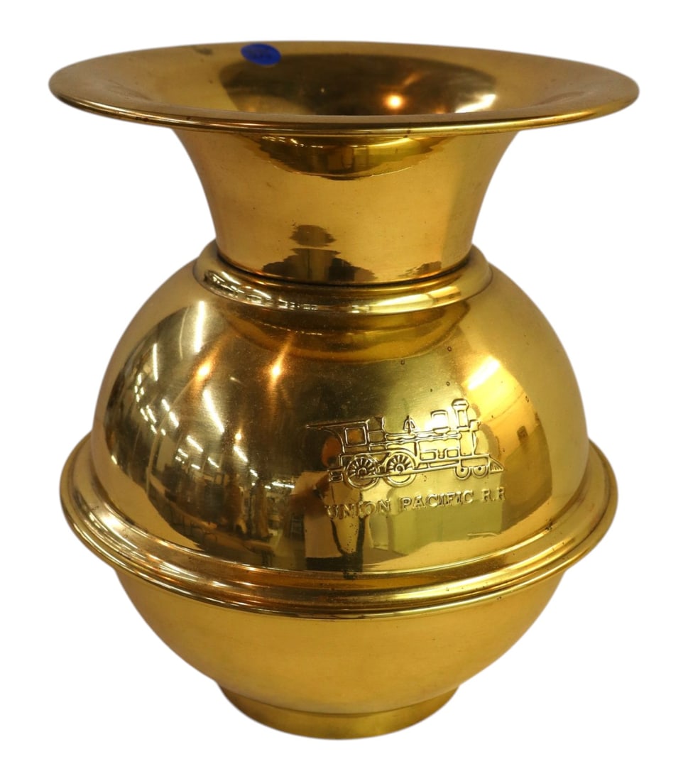 Union Pacific Railroad brass spit toon: Union Pacific Railroad brass spit toon. 11.5"h x 11" diameter