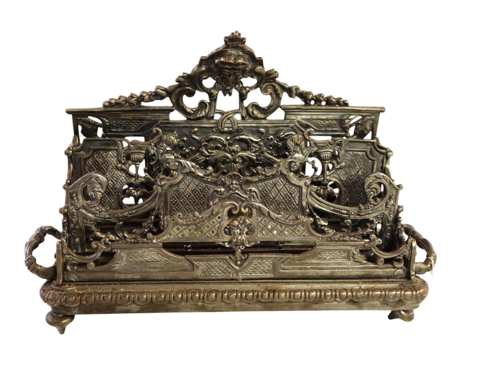 Victorian desk top letter holder pewter style finish: Victorian desk top letter holder in pewter style finish. 8.5"h x 12"w x 5"d
