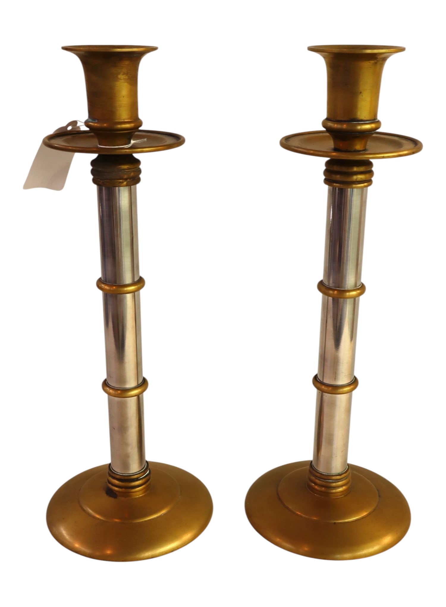 Pair Maitland Smith brass/ steel 16" candle sticks (1 of 4)