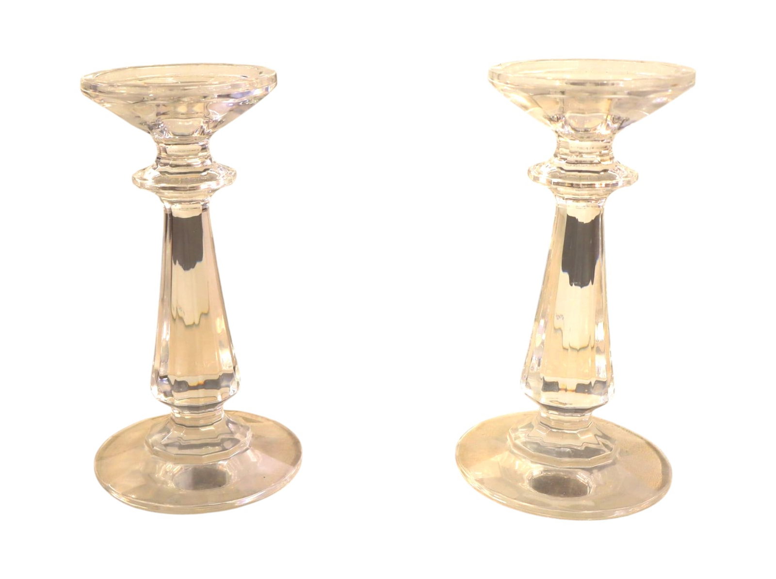 Pr Waterford Illuminology lead crystal candle sticks: Very nice pair of Waterford Illuminology lead crystal candle sticks with original box. Box 9.75"h x 7.5"w x 6"d