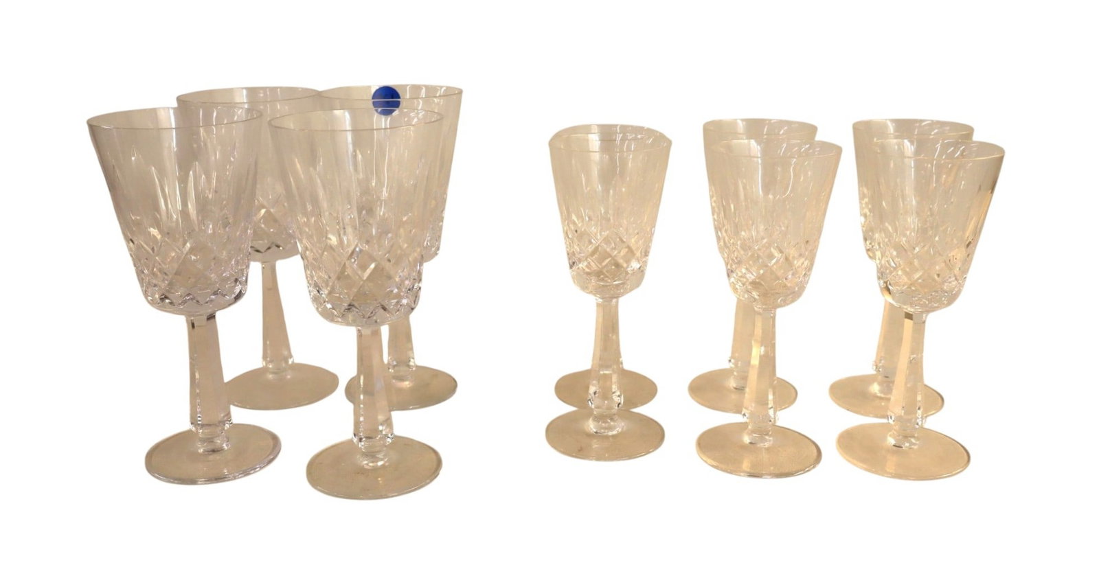 10 pieces Galway Crystal stemware glasses: 10 pieces Galway Crystal stemware glasses. Larger 8" x 3.5". Smaller 7" x 2.5"