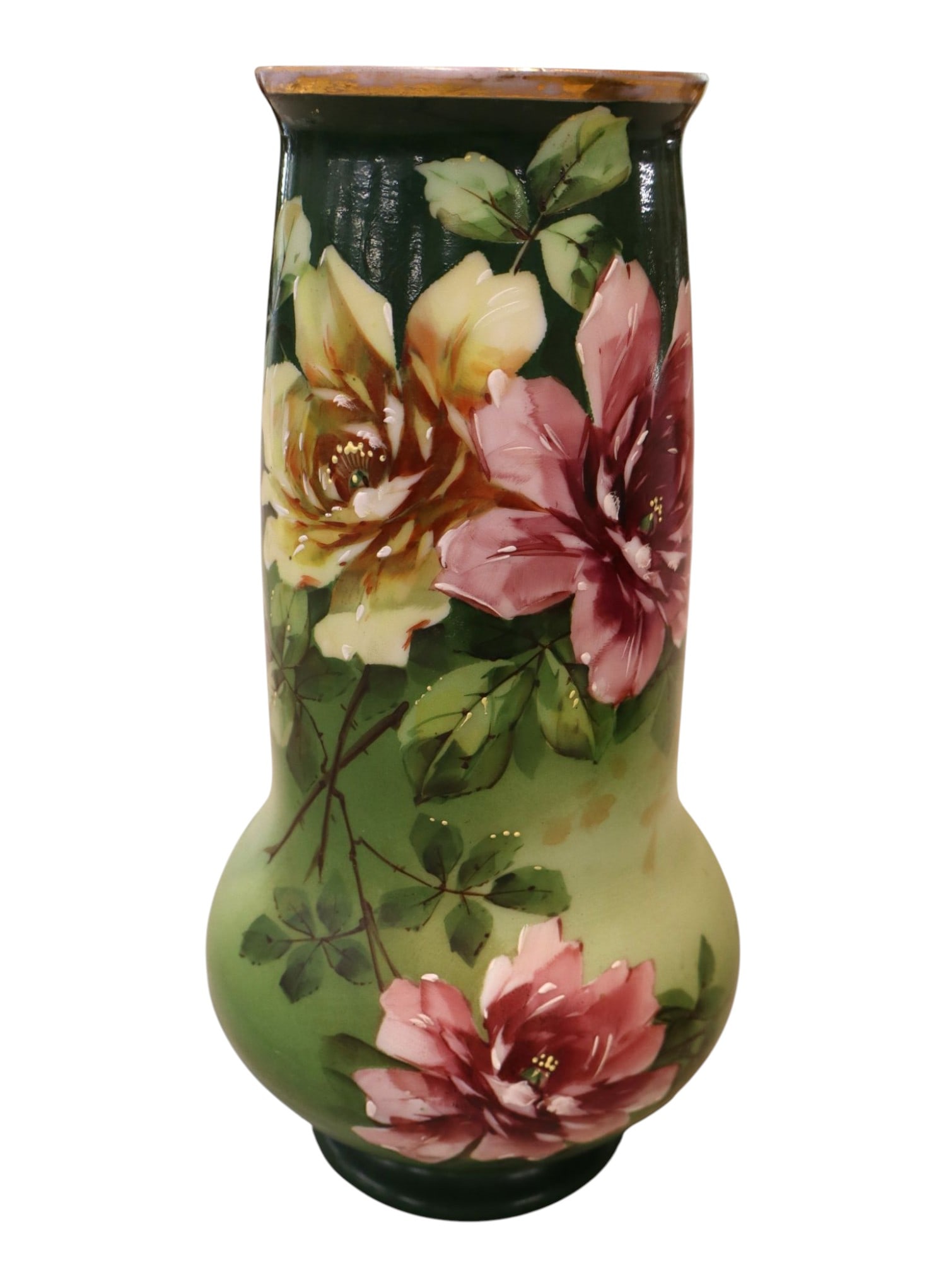 Antique hand painted Bristol vase: Antique hand painted Bristol vase. 10"h x 5" diameter