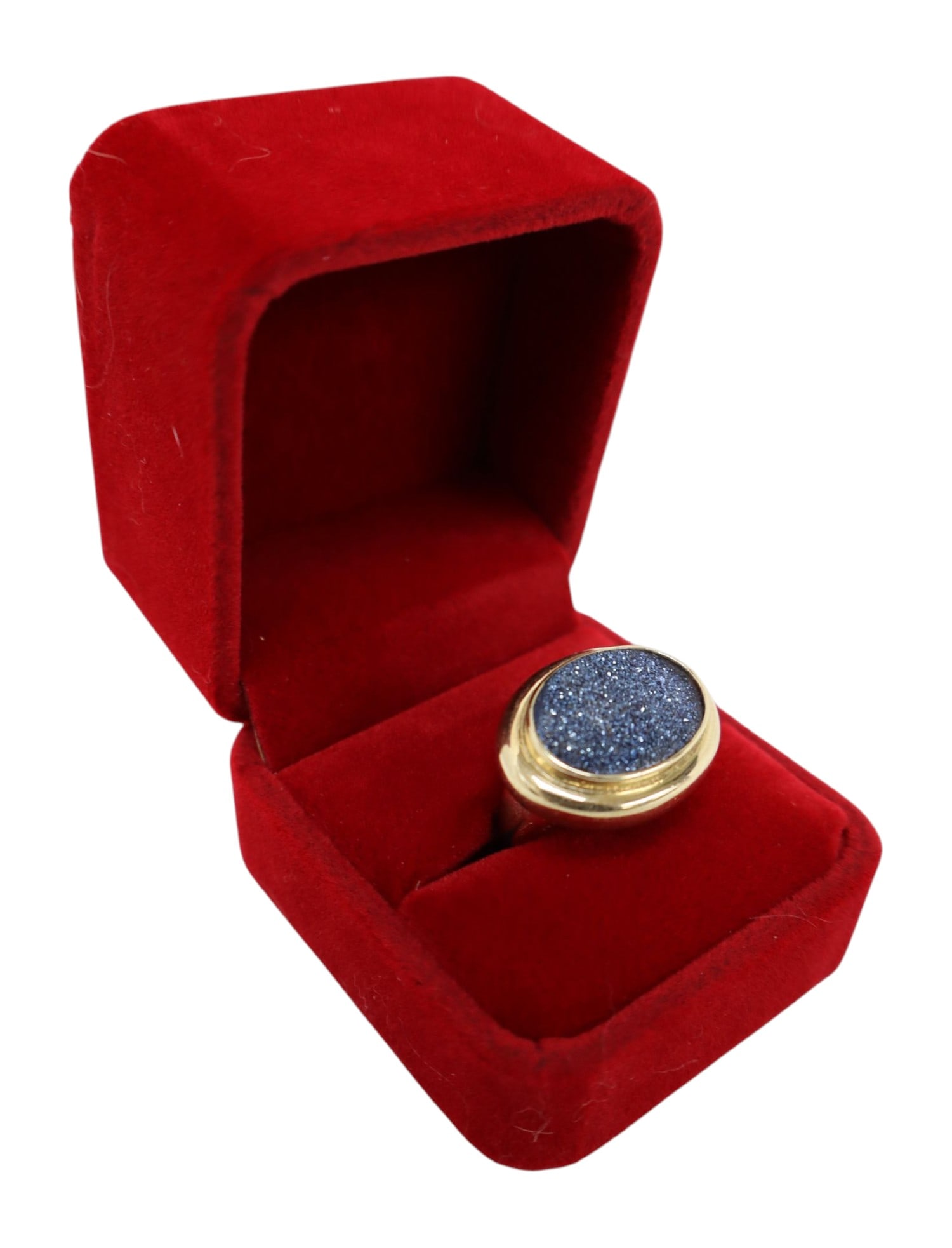 Blue druzy quartz modernist ring Ozcan Tasci: Blue druzy quartz gold over sterling silver modernist ring from Turkey, 0T 925, artist Ozcan Tasci size 7