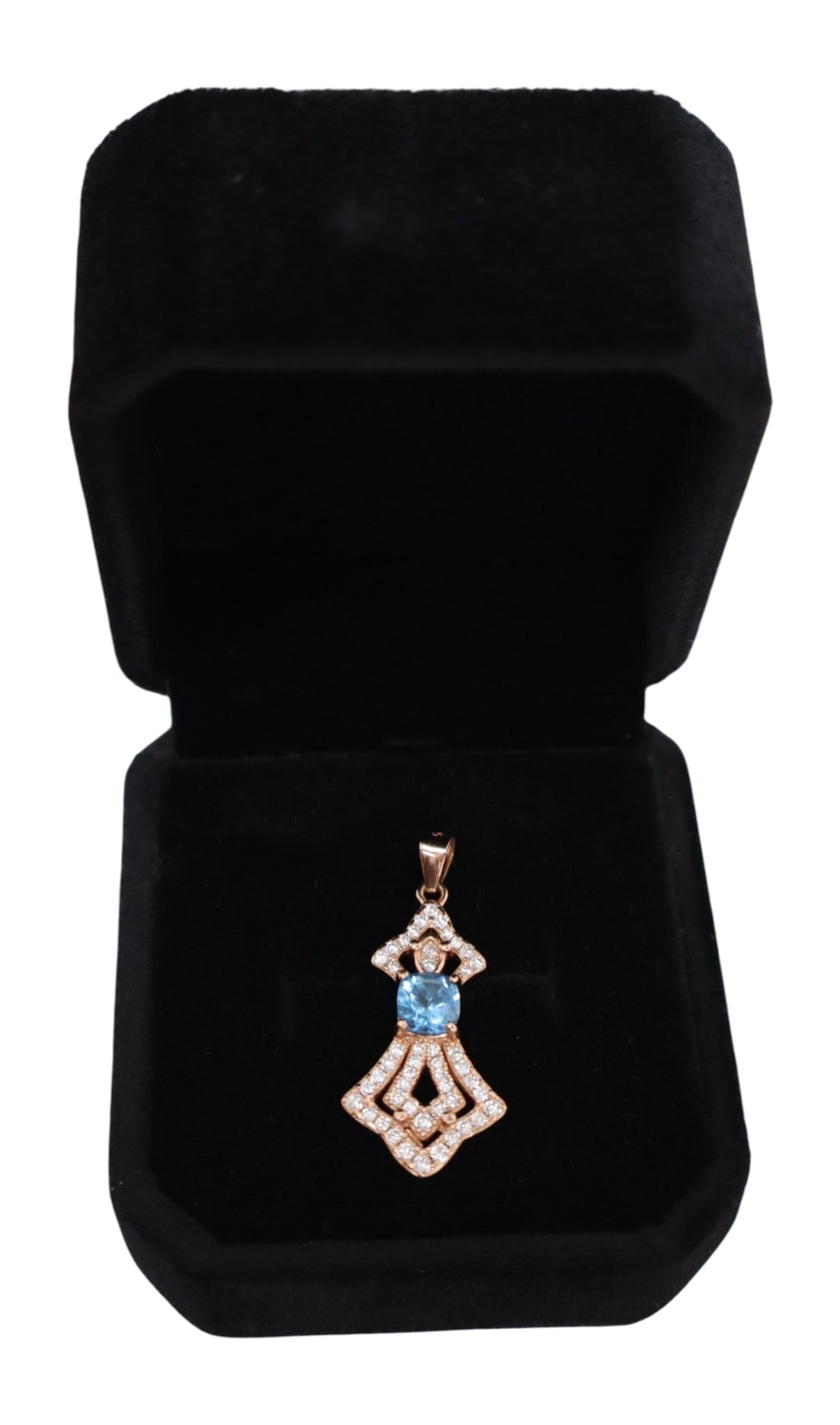 .60ct Swiss topaz pendant 14k rose gold over SS: .60ct Swiss topaz .20ct white sapphire 14k rose gold over sterling silver pendant 1"