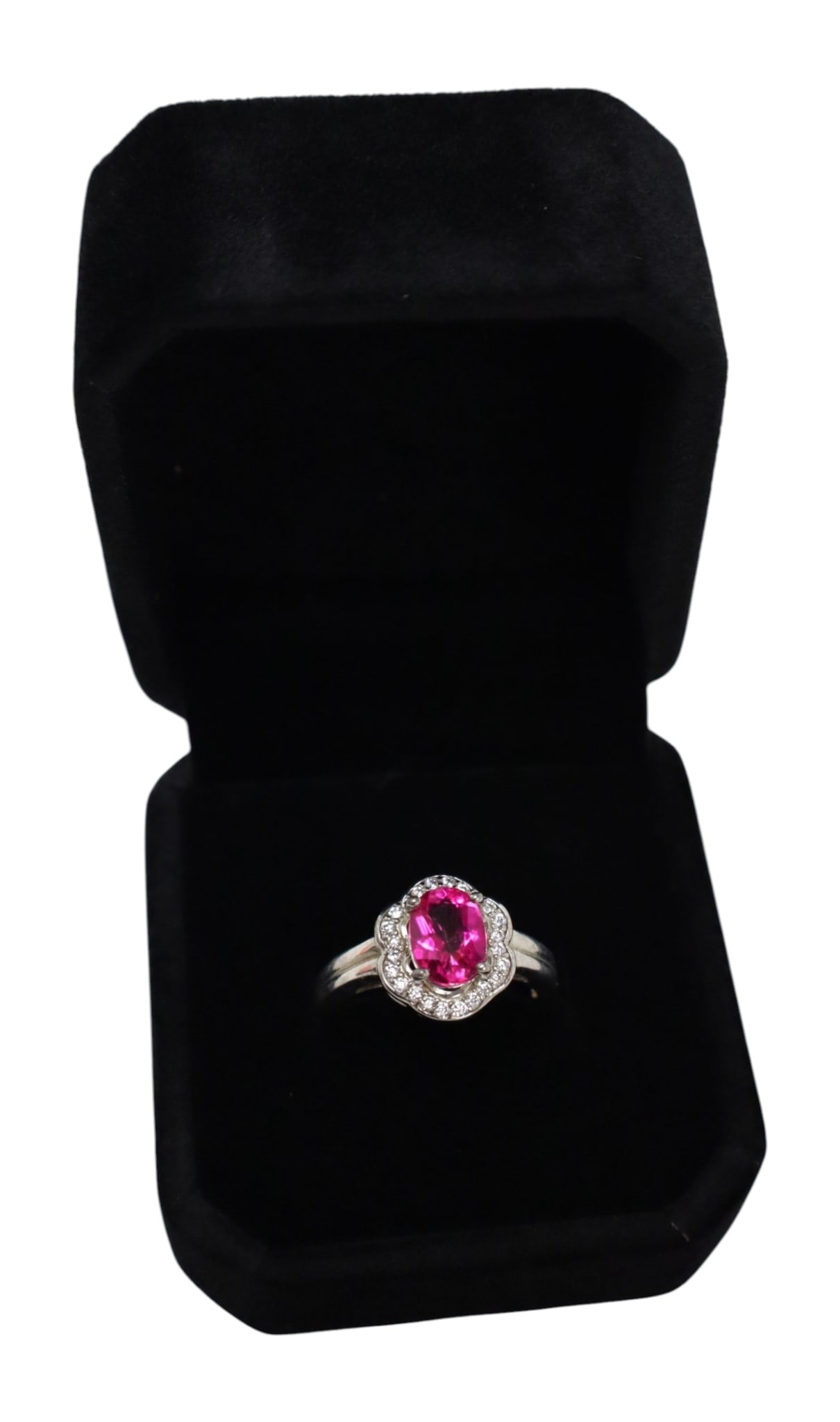 1.50ct pink Topaz white sapphire ring in SS: 1.50ct pink Topaz .10 white sapphire ring in sterling silver size 6.75