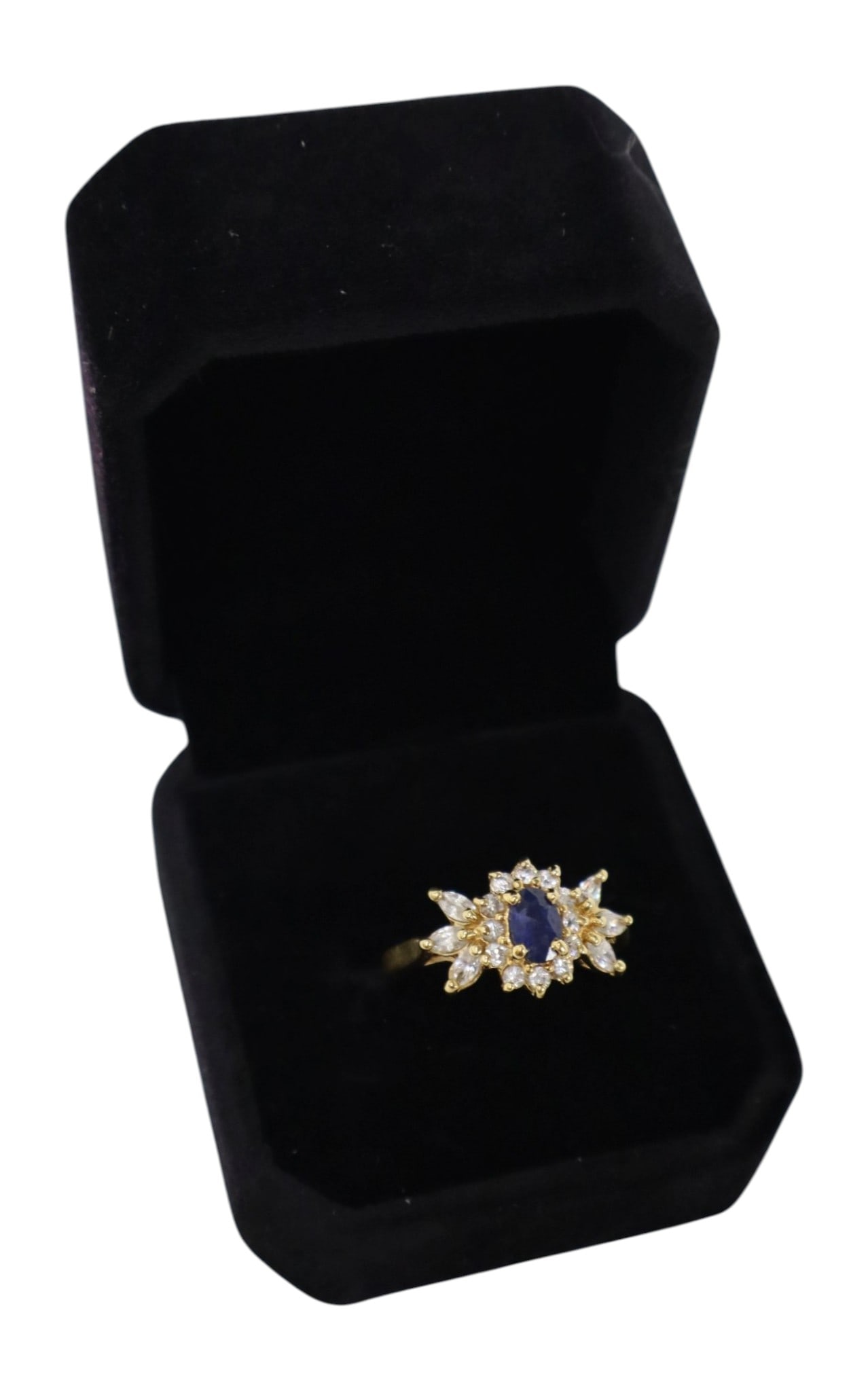 Sapphire gold over silver ring marked 925 size 8.75: Sapphire gold over silver ring marked 925 size 8.75