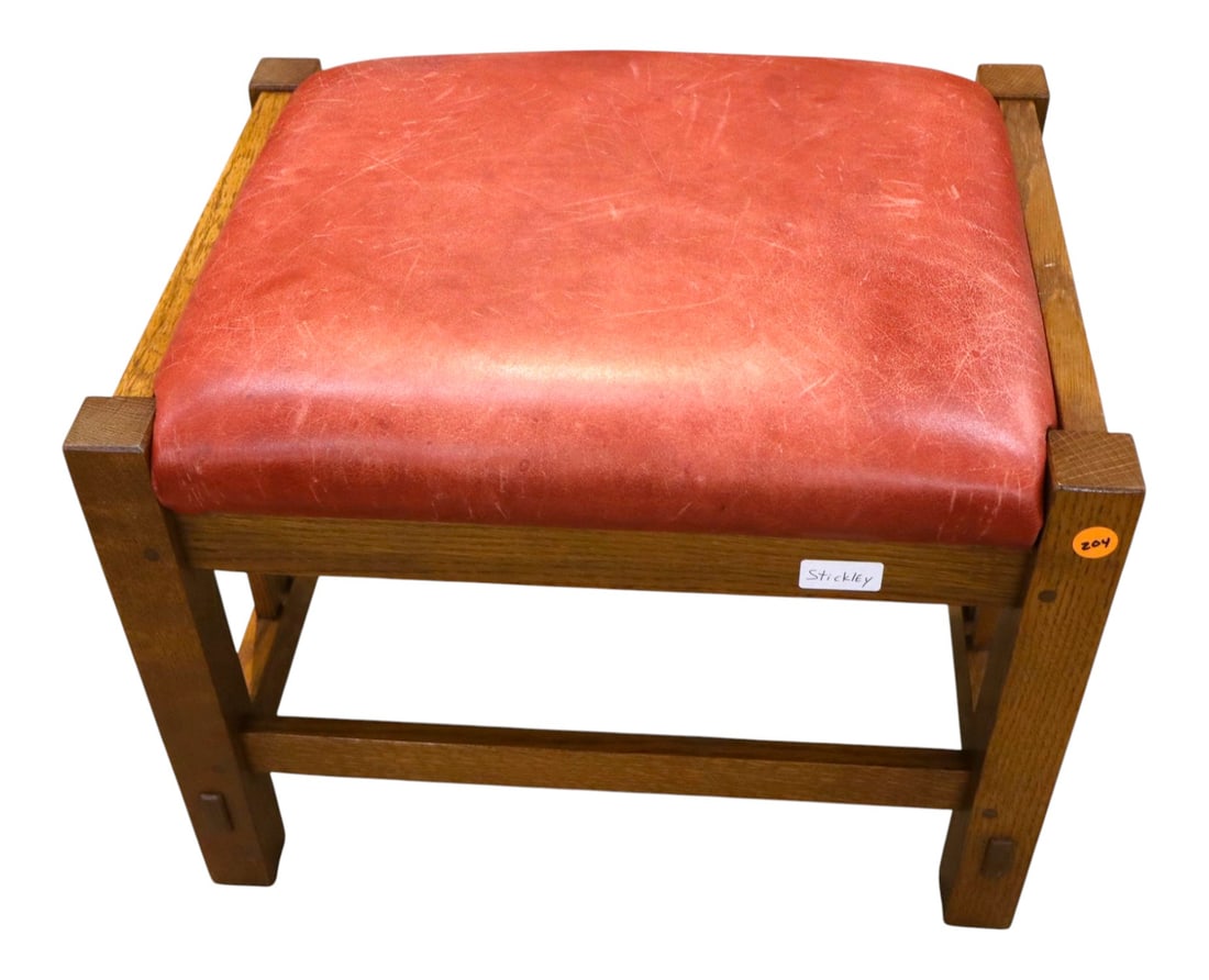 Stickley Mission Oak Slatted Leather Ottoman (1 of 6)