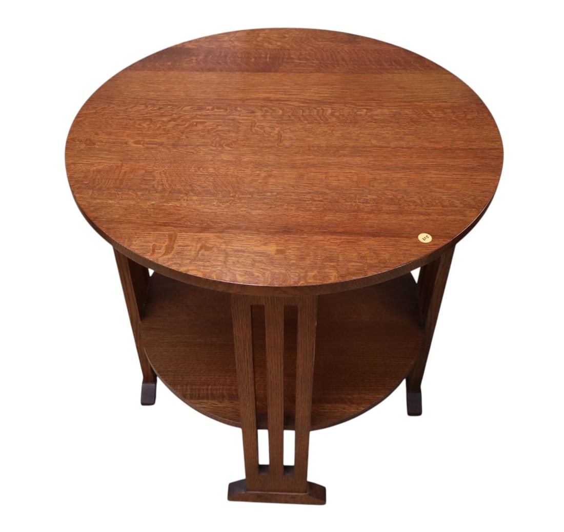 Stickley mission oak 29" round two tier lamp table (1 of 5)