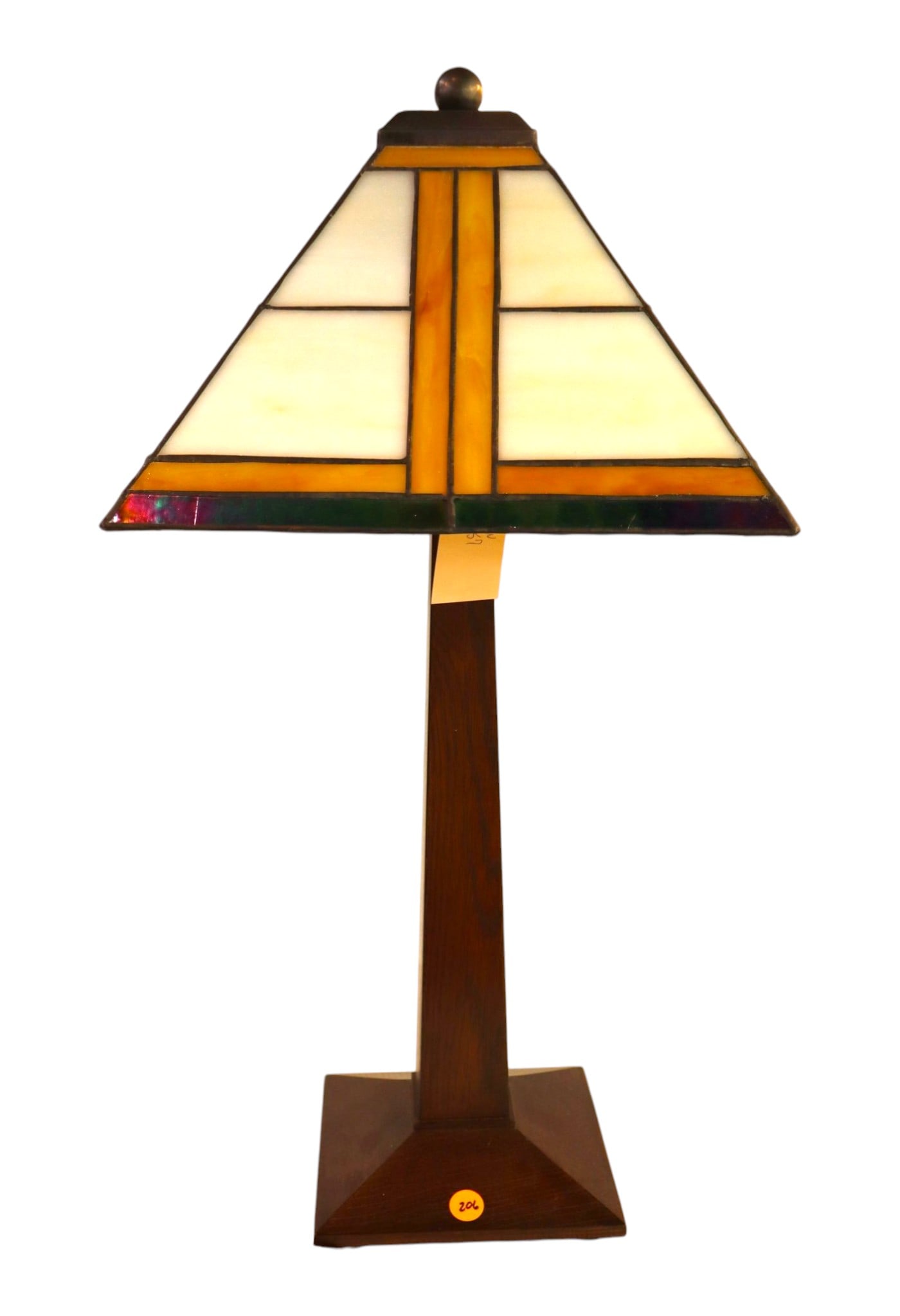 Stickley Mission Oak Signed Tiffany Glass Lamp: Stickley mission oak arts and crafts signed Tiffany lead glass table lamp, original finish, structurally sound and in good condition no noticeable issues. 24"h lamp, shade 12" x 12"
