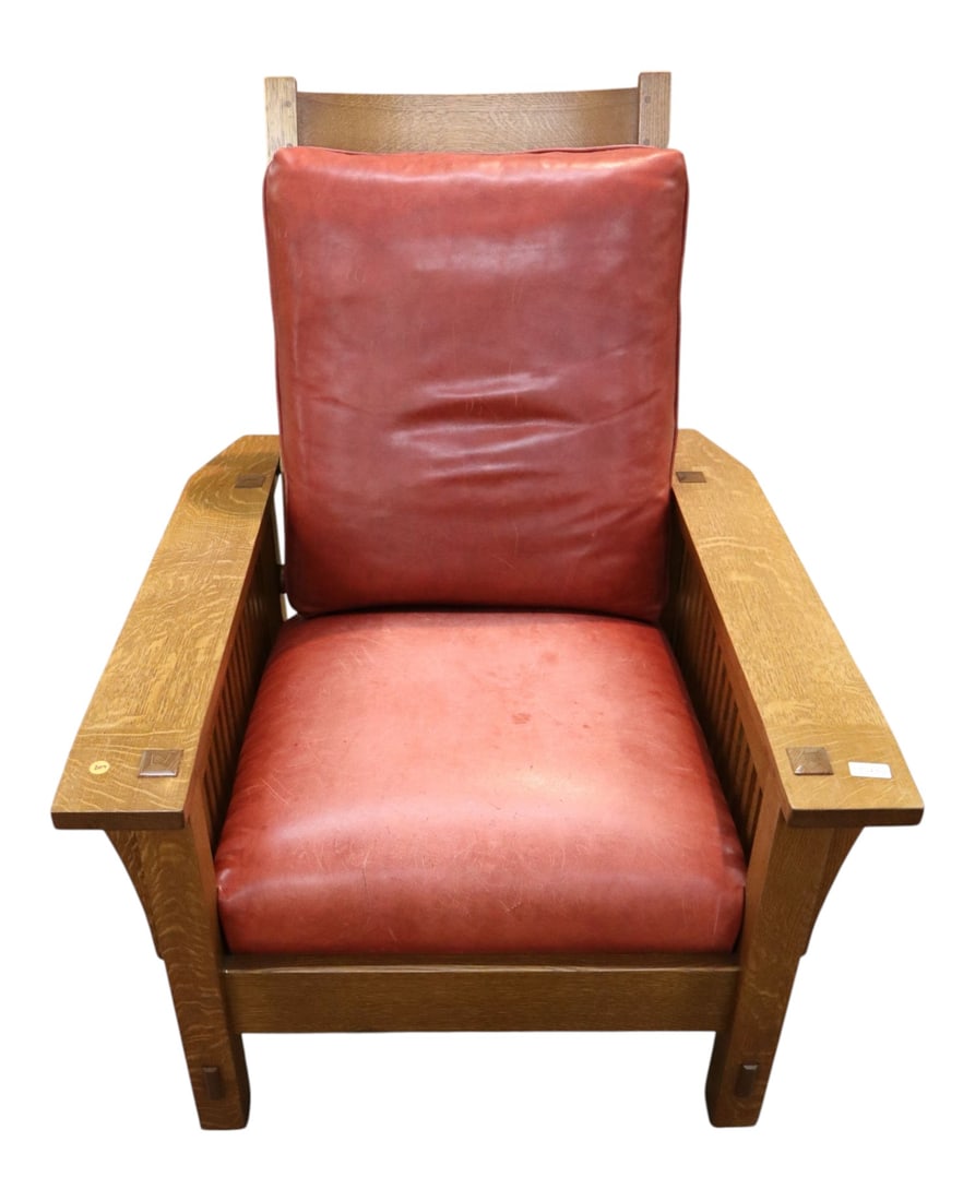 Stickley mission oak slatted morris leather chair (1 of 10)