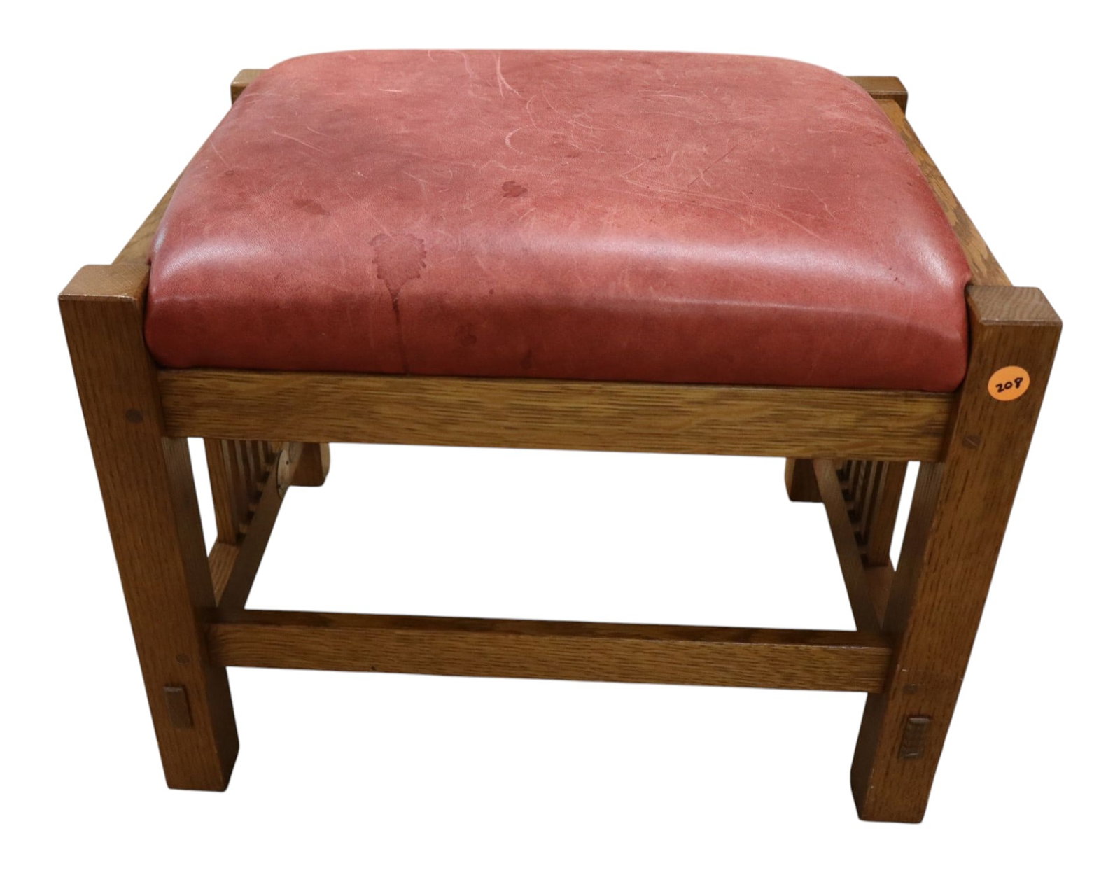 Stickley mission leather oak slat sides footstool (1 of 6)