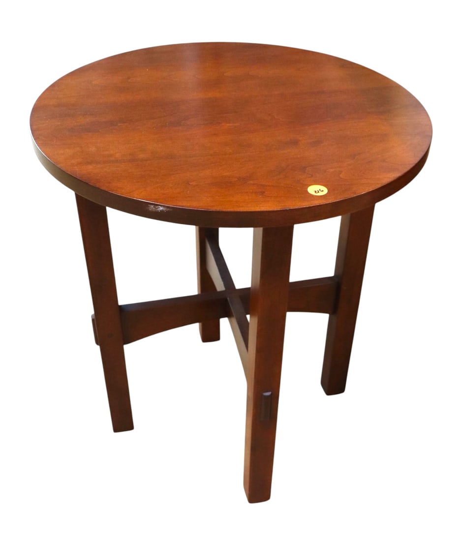 Stickley solid cherry arts & crafts 18" plant stand: Stickley solid cherry arts & crafts 18" round plant stand, original finish, structurally sound and in good condition. 20"h x 18" diameter