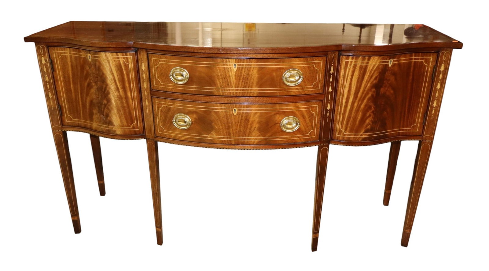 Beautiful Stickley serpentine inlaid burl sideboard (1 of 9)