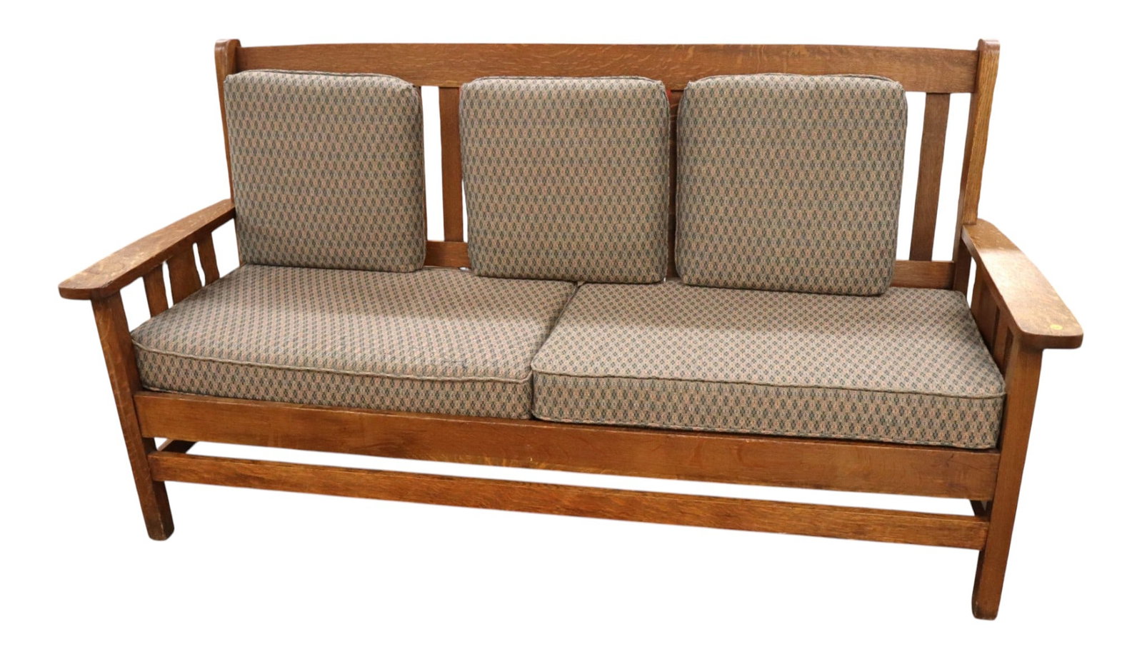Antique mission oak slatted sofa w/newer uphol. (1 of 7)