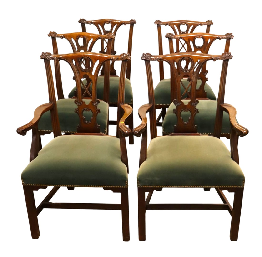 6 Kindel Mahogany Chippendale Mohair Dining Chairs (1 of 11)