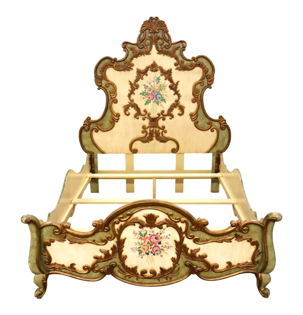 Italian Paint-Decorated Queen High-Back Bed (1 of 6)