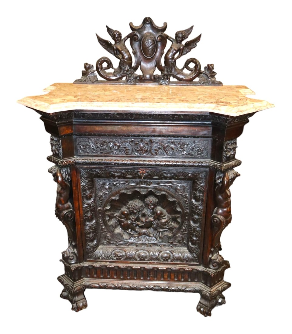 Impressive Carved Cherub Backsplash Marble Cabinet (1 of 9)