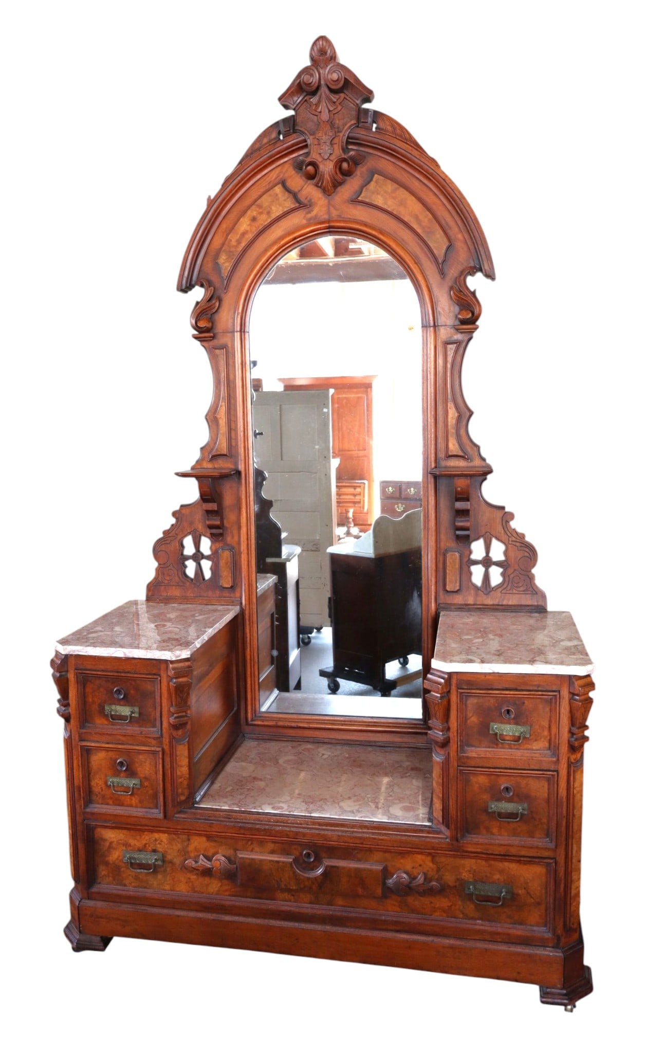 Antique Victorian Marble Drop Center Walnut Vanity (1 of 7)