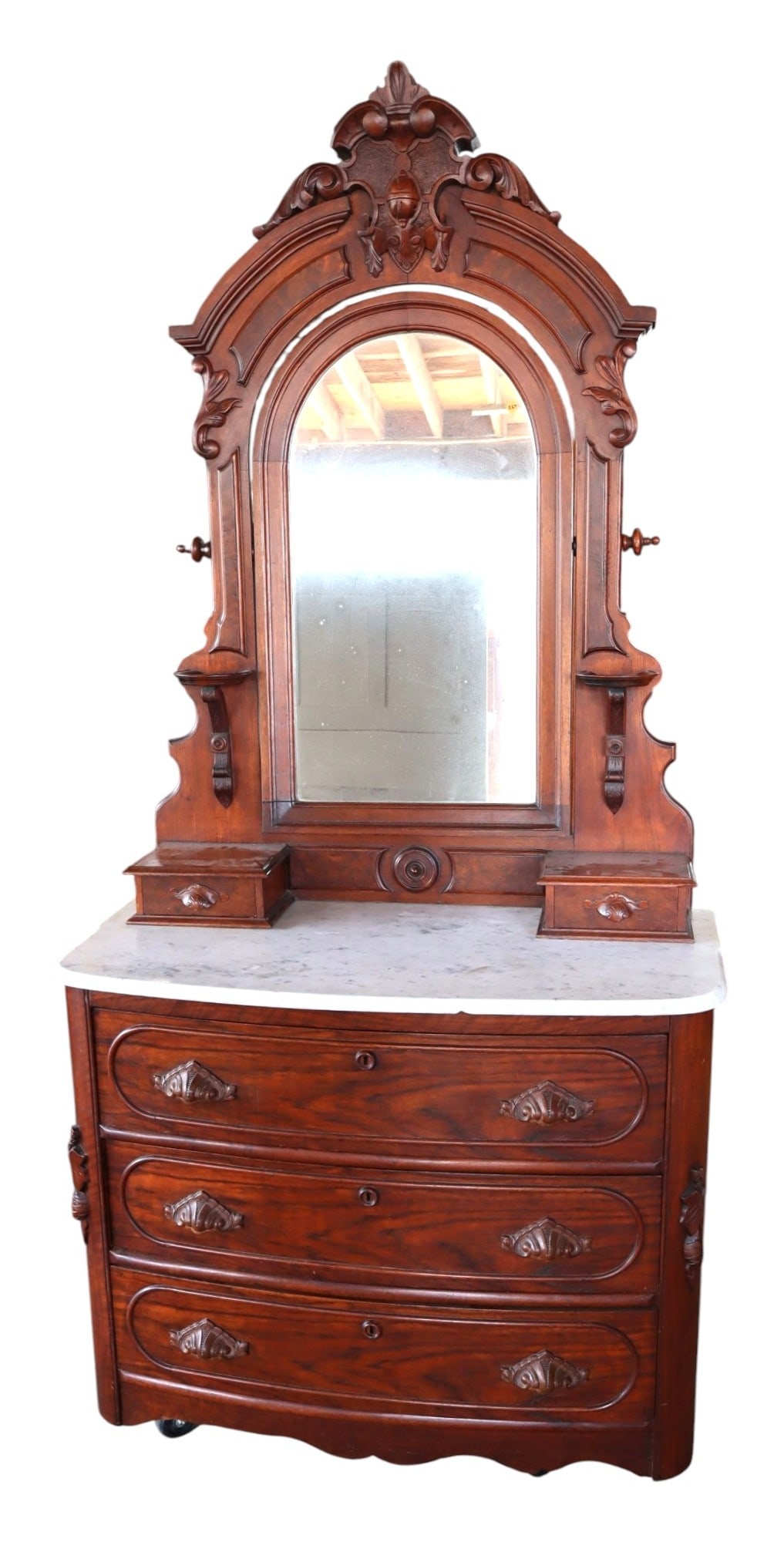 Antique Victorian Burl Walnut Mirror Glove Dresser (1 of 6)