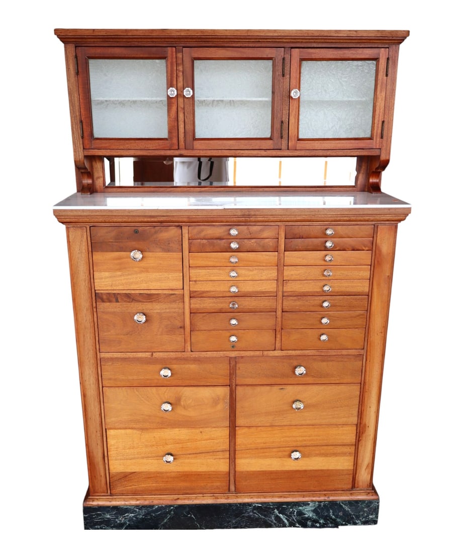 Antique Mahogany Dental Cabinet Frosted Glass Top (1 of 8)