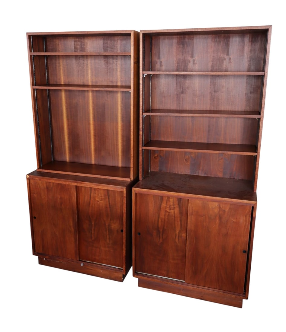 Pair MCM Danish Walnut 2-Pc Slide Door Bookcases (1 of 5)