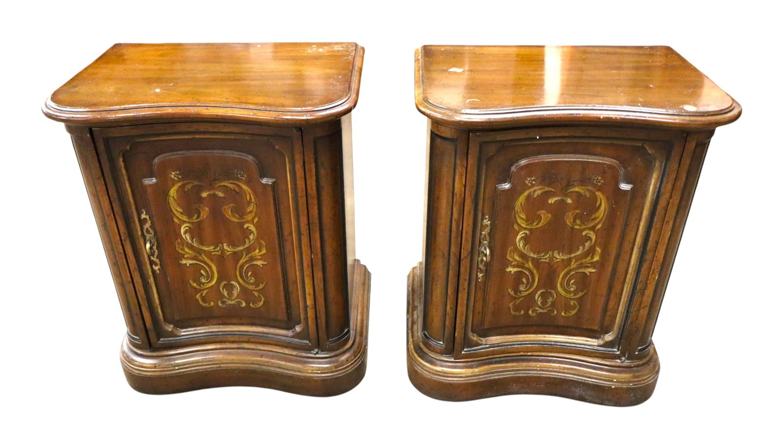 Pair Italian Style Walnut Tuscan Paint Nightstands (1 of 7)