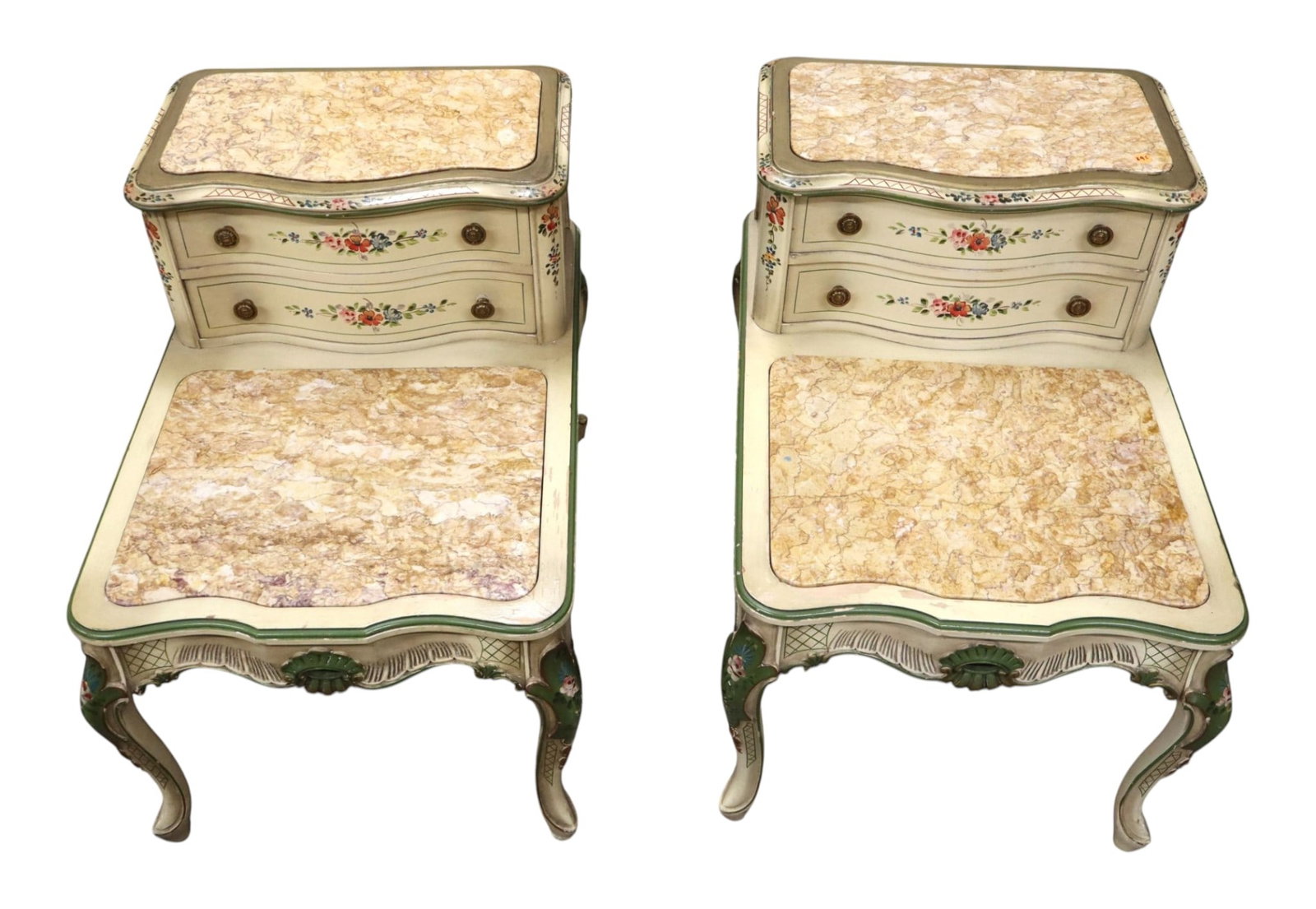 Pr. Italian VTG Marble Paint-Decorated Step Tables (1 of 5)