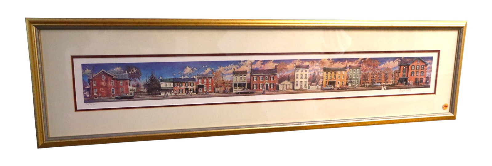 Joseph Crilley Signed Panoramic Streetscape: Limited edition print by Joseph Crilley framed 32/50, structurally sound and in good condition with no noticeable issues. Frame 12"h x 45.5"w