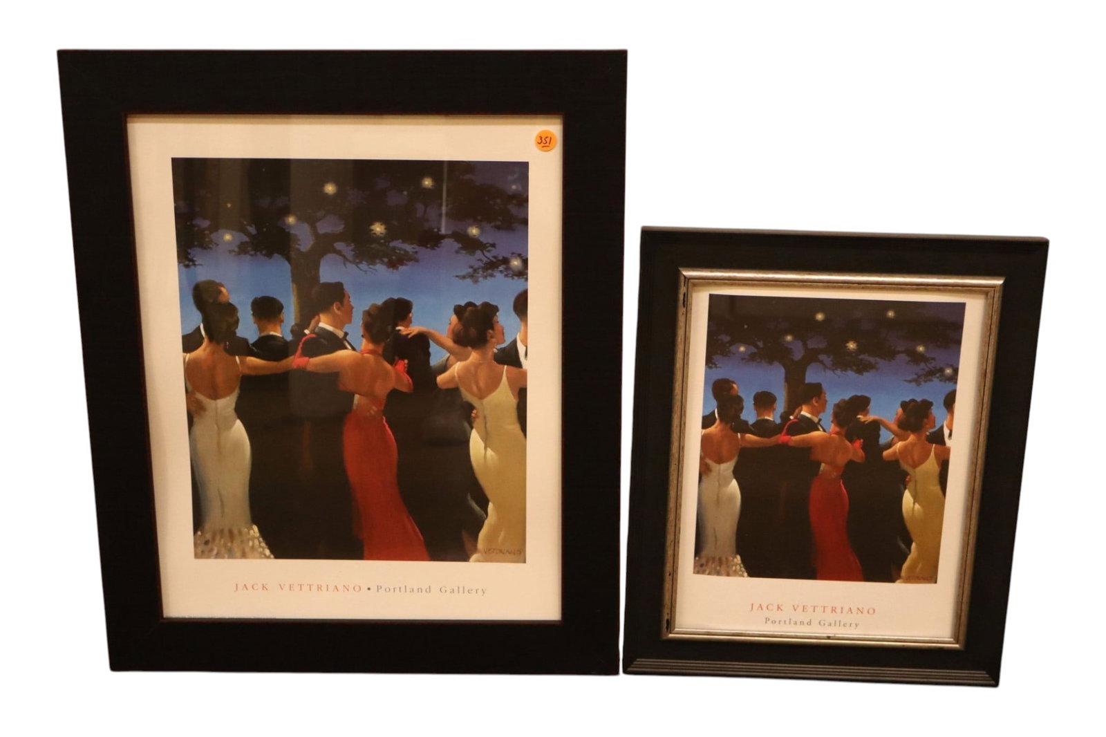 2 Jack Vettriano Portland Gallery Framed Prints: PR different-sized framed exhibition prints featuring the iconic romantic artwork Dance Me to the End of Love by celebrated Scottish contemporary artist Jack Vettriano published by the Portland Galler