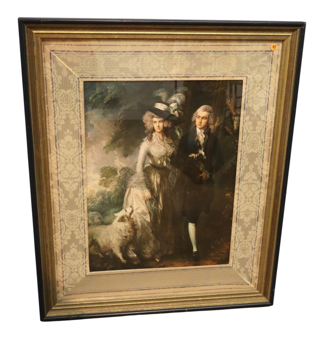Gainsborough Morning Walk Bombay Co Framed Print: Vintage style Colonial print husband, wife, dog in nicely matted frame, structurally sound and in good condition with no noticeable issues. Frame 36"h x 29.5"w