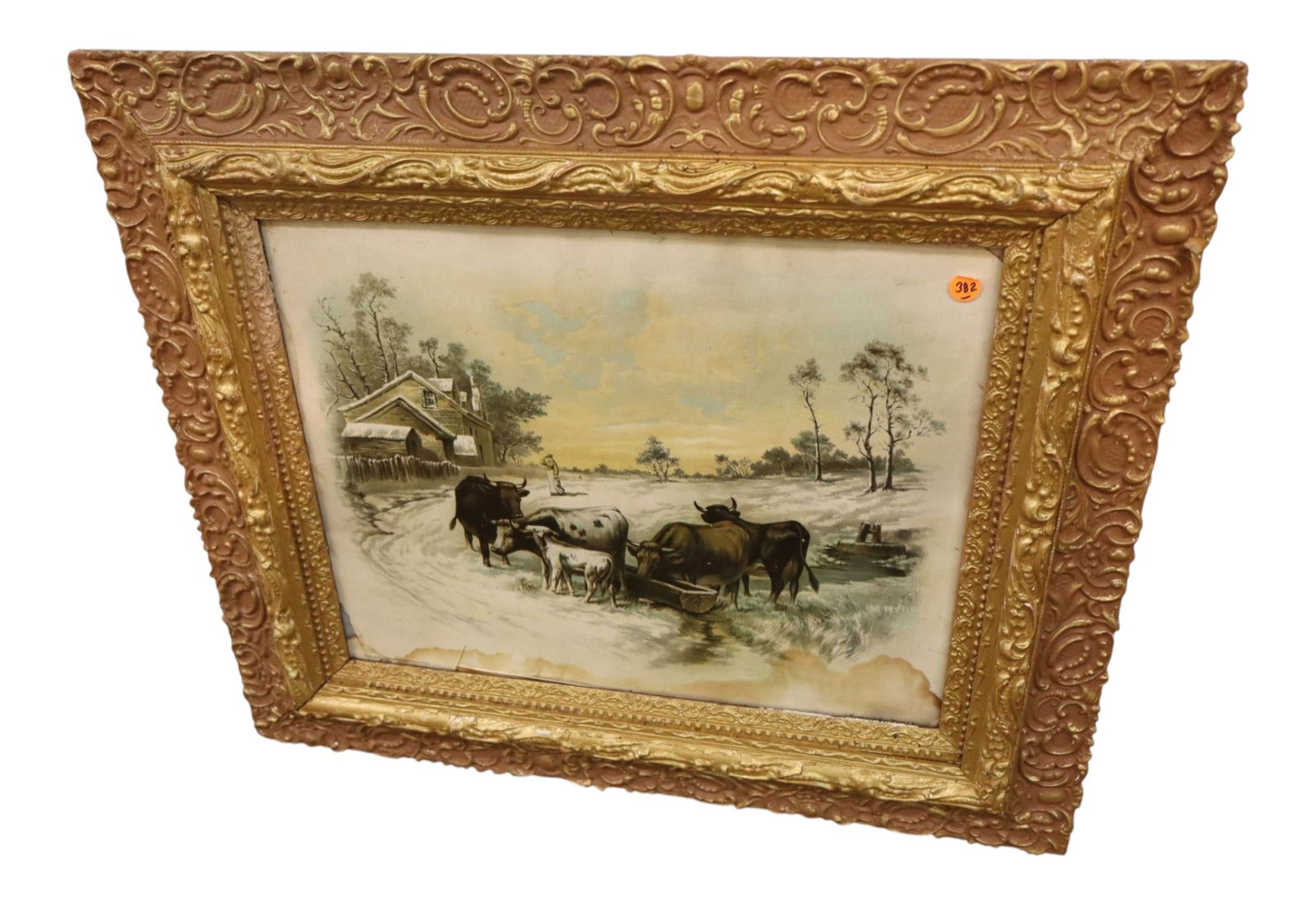 Antique W.H. Chandler Winter Farm Print Gilt Frame (1 of 4)